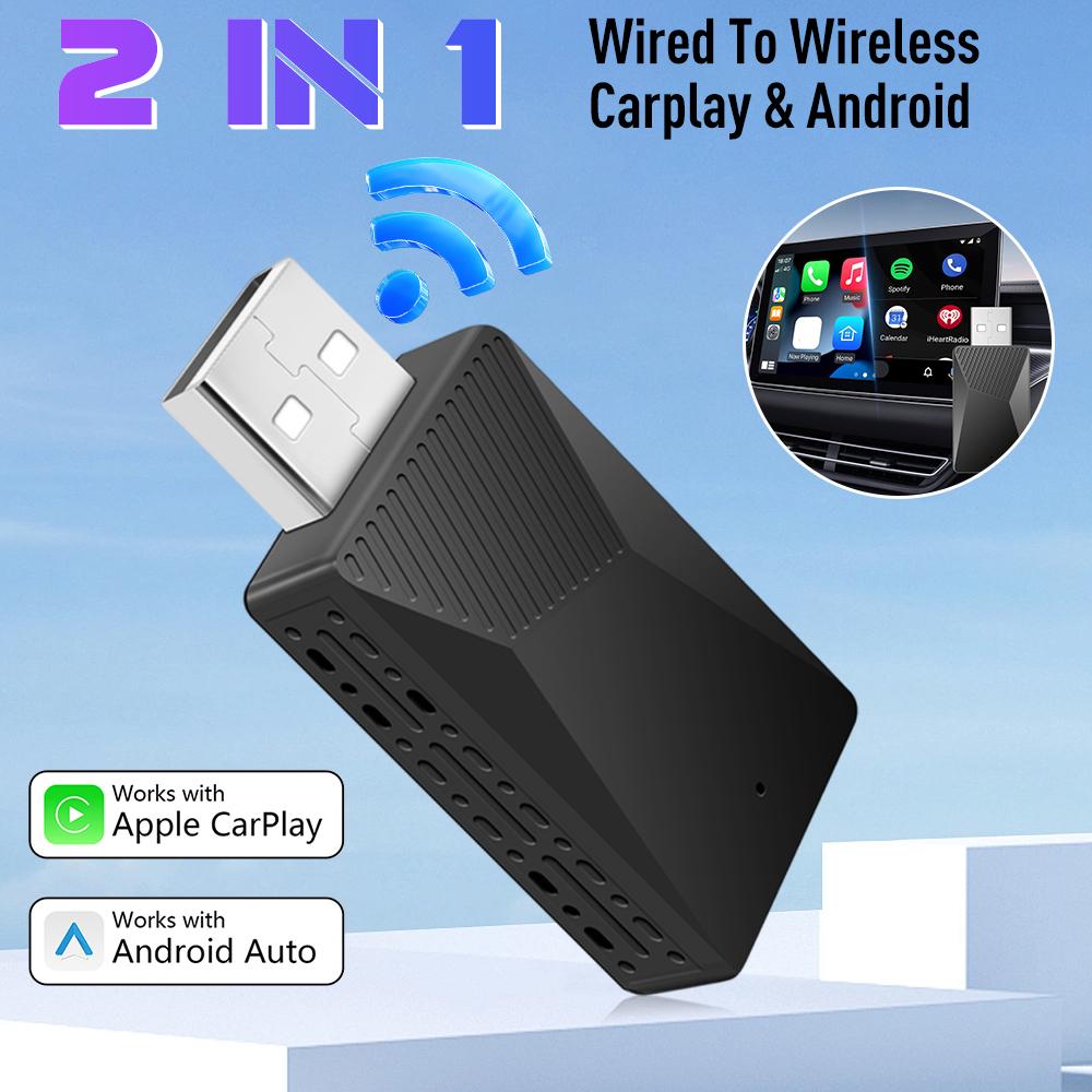 2 in 1 Mini Wired to Wireless Car CarPlay Dongel Adapter Smart Android Auto Box for OEM Car Stereo Plug and Play Smart Link