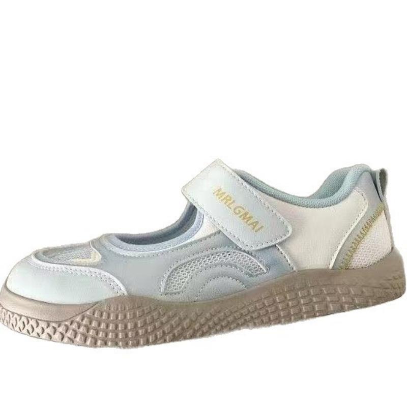 White Retro Round Head Thick Sole Shallow Mouth Single Shoes Women's New Summer Mesh Casual Sports Mary Jane Shoes
