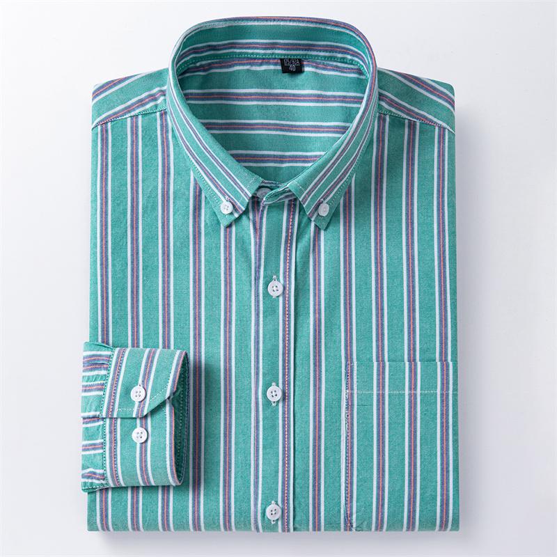 100%Pure Cotton Men Long Sleeve Shirt for Oxford Shirt Men Plaid Work Casual Shirts Regular-Fit Social Shirt Male Clothing S-6XL