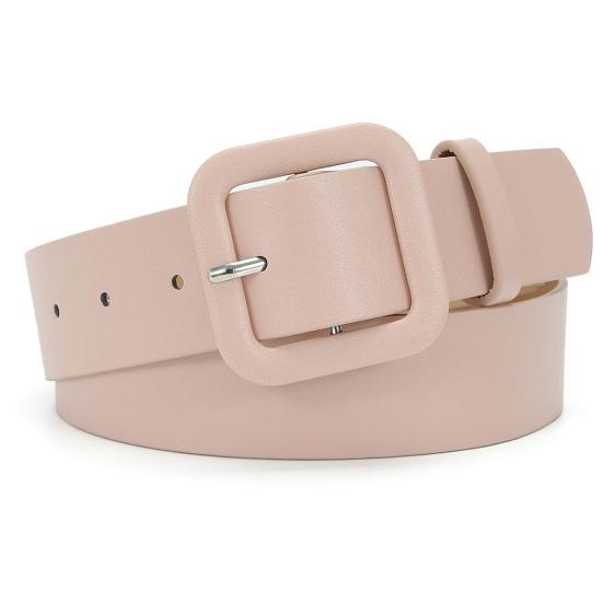 Women Belt Multi Holes Adjustable Length Square Buckle Faux Leather Waistband Jeans Dress Coats Candy Color Belt