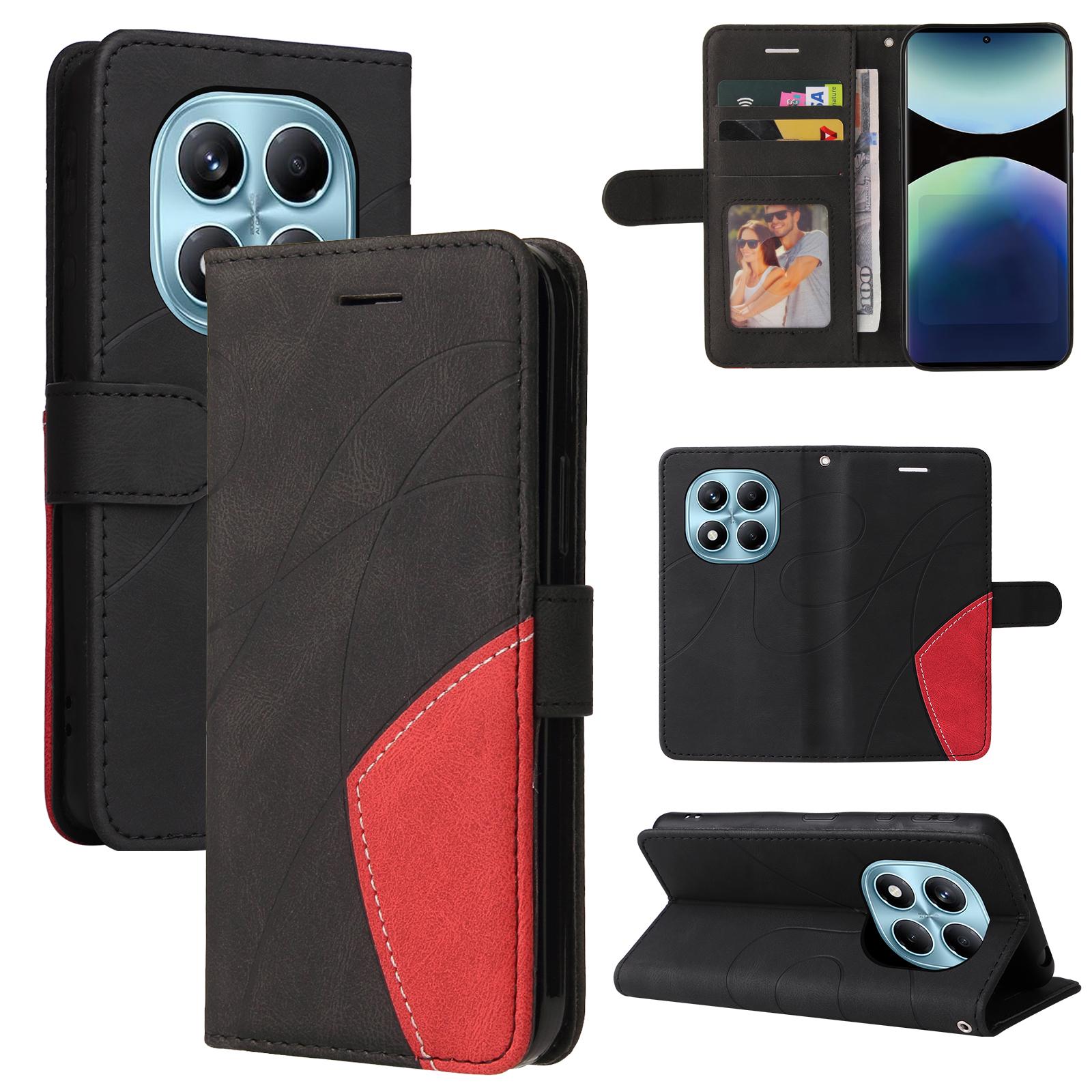 

For Xiaomi Redmi Note 14 Pro 4G Leather Phone Case Stand Wallet with Bi-colour Splicing Design Black