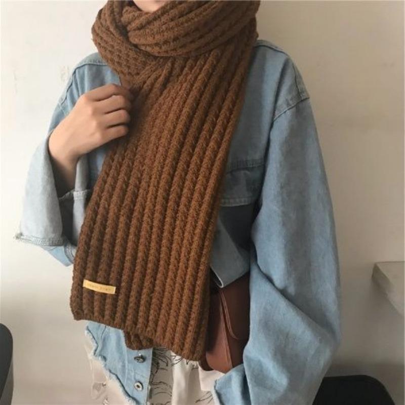 Damen Schicker Harajuku-Stil Grobstrickschal Winter Koreanischer Stil Vielseitig Verdickt Warm Halswärmer Einfarbig