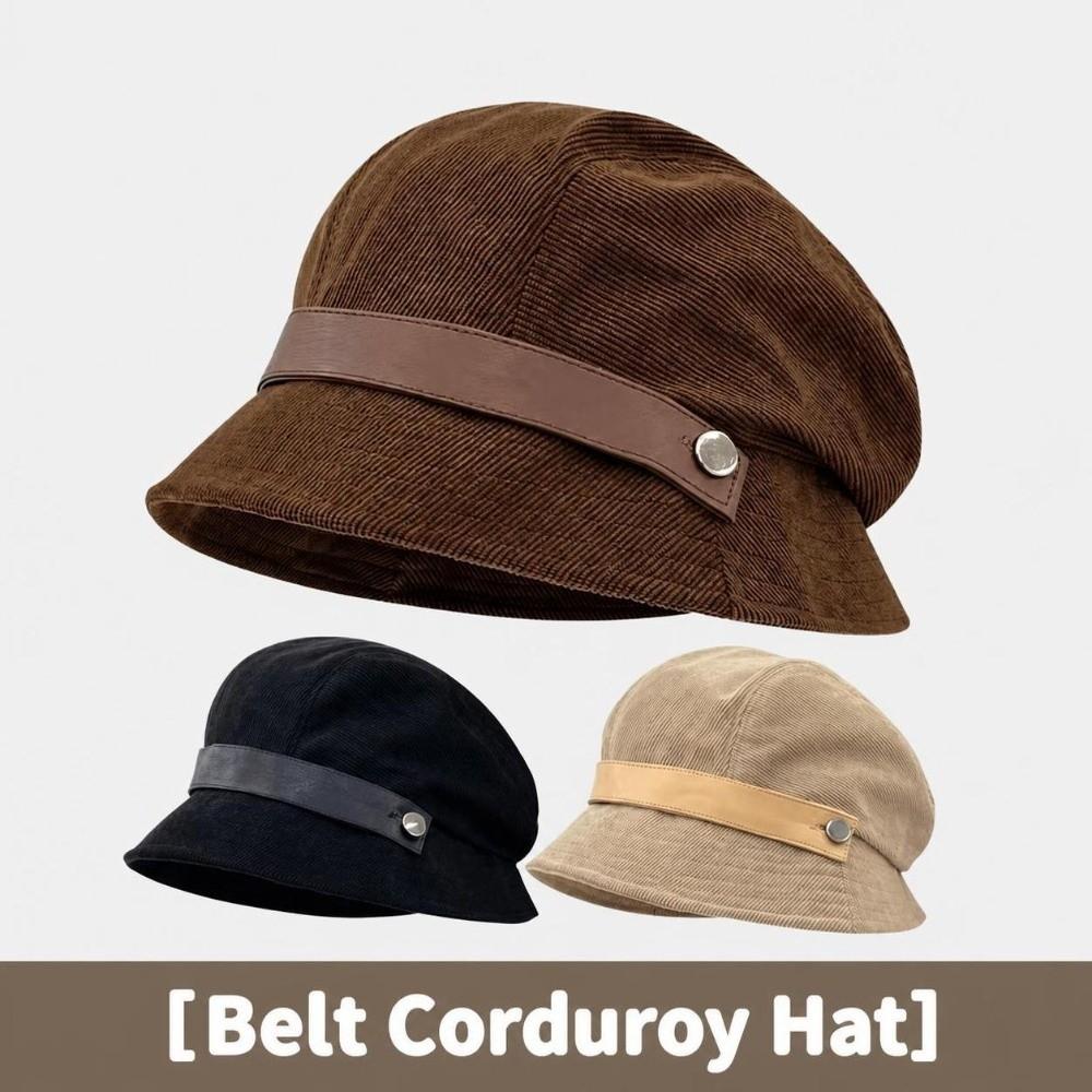 Solid Color Fisherman Cap Corduroy Basin Hat Versatile Style Beret Hat  For Women