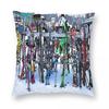 Ski Party Skis And Poles Pillowcase Polyester Linen Velvet Creative Zip Decor Throw Pillow Case Sofa Cushion Cover