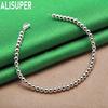 925 Sterling Silver 4mm Beaded Side Chain Bracelet - Elegant Gift Jewelry