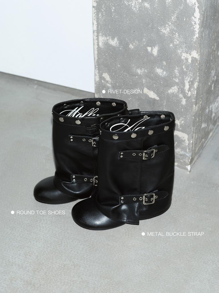 Short Boots Women'S Summer Fashion High Heel Boots Women'S Black Medium Tube Pile Boots Women'S