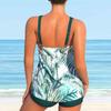 Maiô feminino com alça de ombro, estampa de folhas de borboleta verde, biquíni tankini