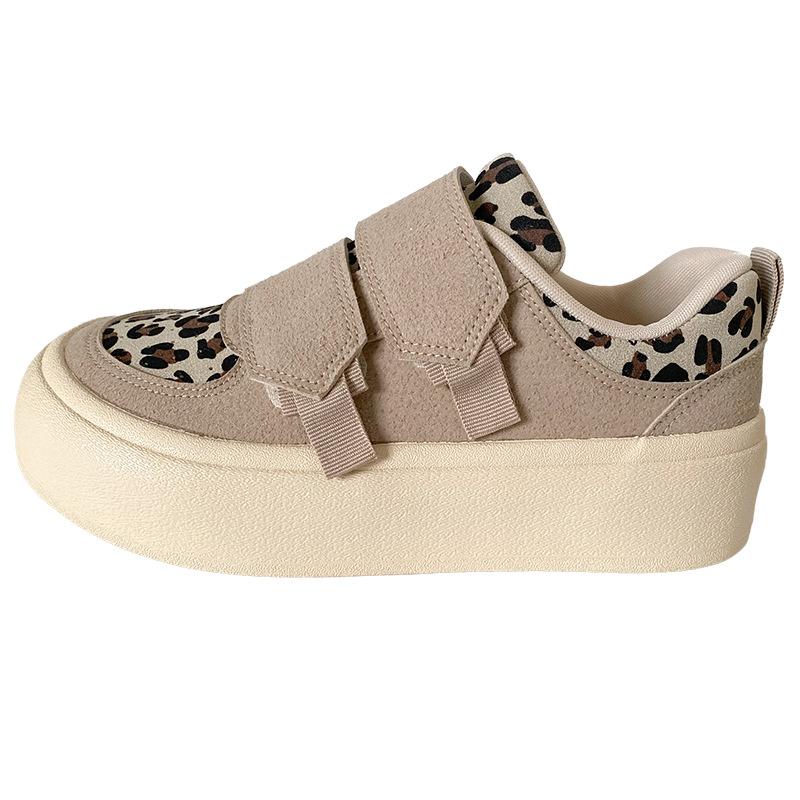 TP505 latex insole/Velcro leopard print platform bread shoes women's board shoes casual Hong Kong style 2024 new autumn