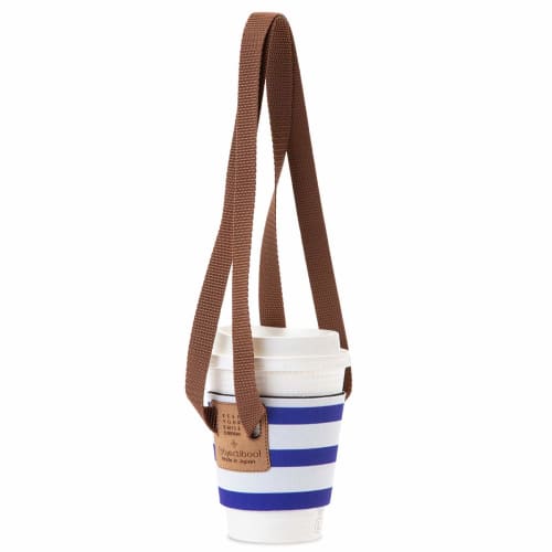 

Objectiboo! Portable Drink Holder Hide & Seek Blue Striped x Brown | Can also be used as a tapioca holder or tumbler cover | Made in Japan