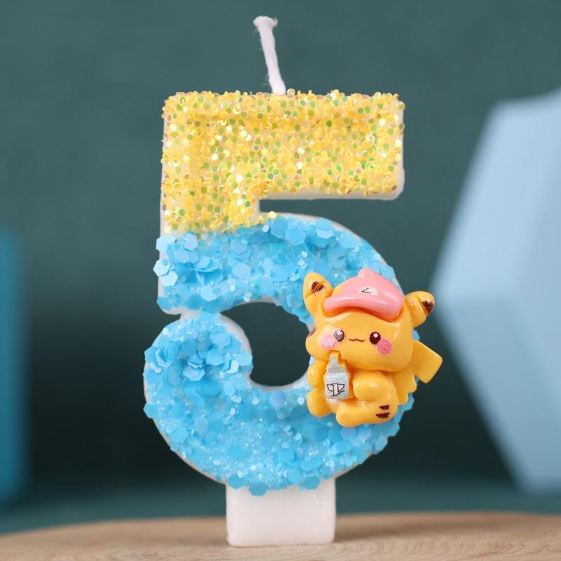 Creative Cartoon Number Birthday Candle Cake Party Decoration Handmade Pikachu Birthday Candle