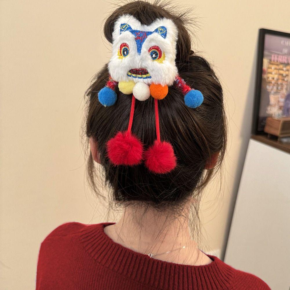 Ponytail Holder Lion Awakening Headwear Tassel Plush Elastic Hair Band New Year Hair Rope  Travel
