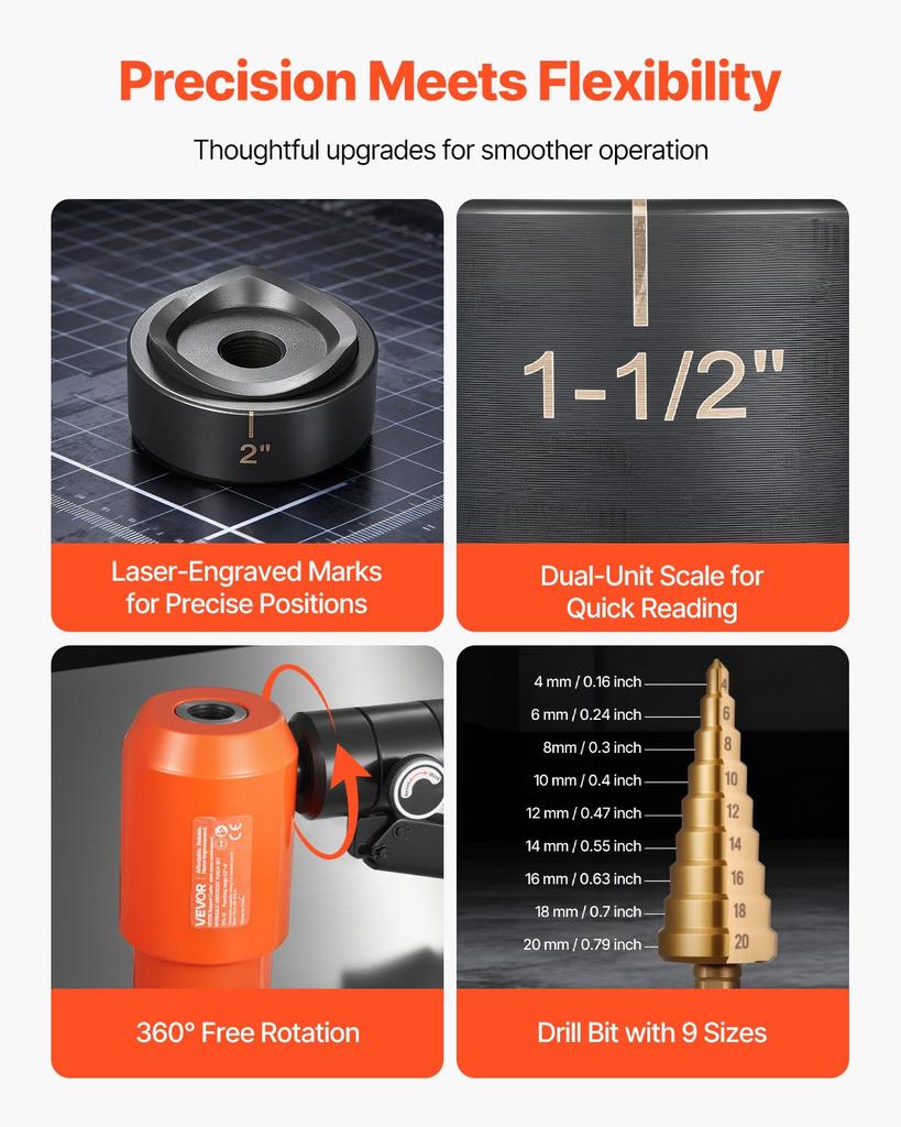 VEVOR Knockout Punch Set, 147.1 kN Hydraulic Knockout Set, 12.7 to 101.6mm KO Tool Kit Hole Making Tool