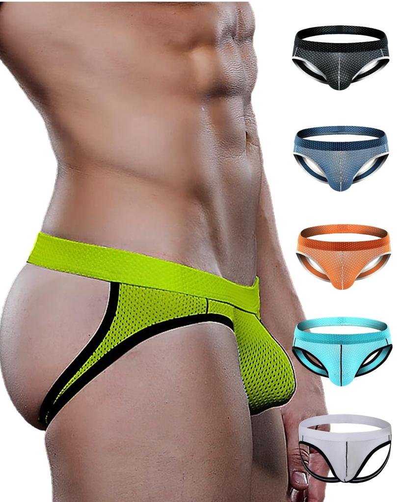 Heureux La Joie Mesh Sexy 3D Design Men's Jockstraps, T-Backs, Lingerie, O-Back Underwear, (JP, Alphabet, M, Yellow)