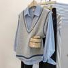 Color Blocking Sweater, Vintage Versatile, V-neck, Gray Vest, Vest for Outerwear
