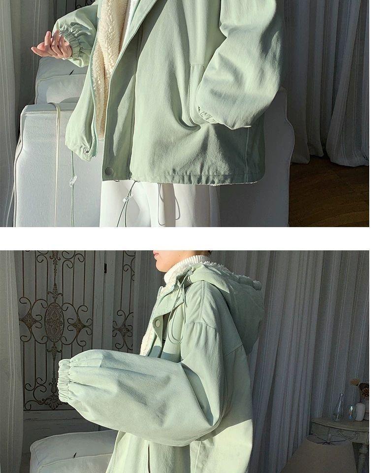 Women's Lambswool Coat: Korean-Style Loose Workwear, Hong Kong-Style, Fleece-Lined, Thickened, Cotton-Padded Jacket for Autumn and Winter.