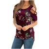 Women's Summer Printing Short Sleeve Strappy Cold Shoulder T-Shirt Tops Blouses