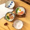 700ml Ceramic Salad Bowl With Handle Kitchen Soup Noodle Bowl Pasta Fruit Bowls Japanese Tableware Microwave Oven Bakware Pan