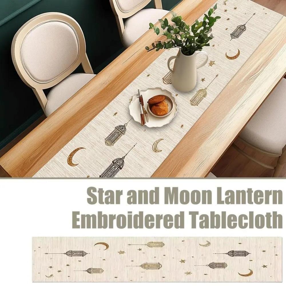Floral Pattern Moon Star Table Runner Washable Eid Mubarak Table Runner  Home Decor