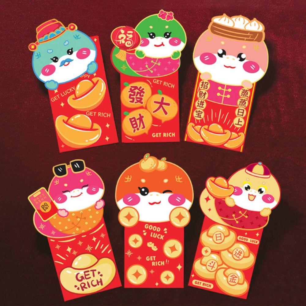 6pcs/set Chinese Style Red Envelope Snake Pattern Lucky Money Packets Money Pouches  New Year Gift