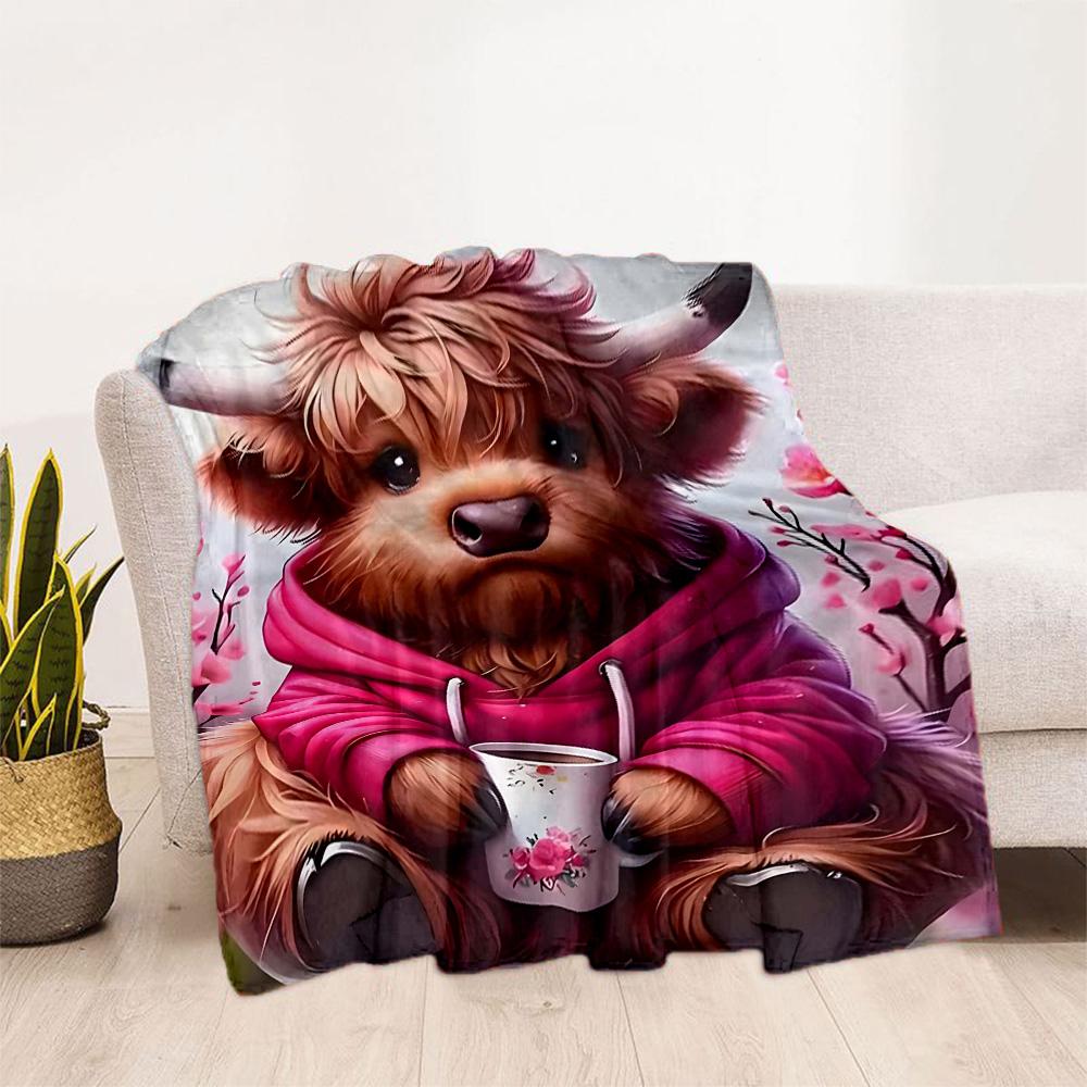 Highland Cow Selfie Flannel Blanket,Lightweight,Office Blanket,Sofa Blanket,Comfortable Blanket