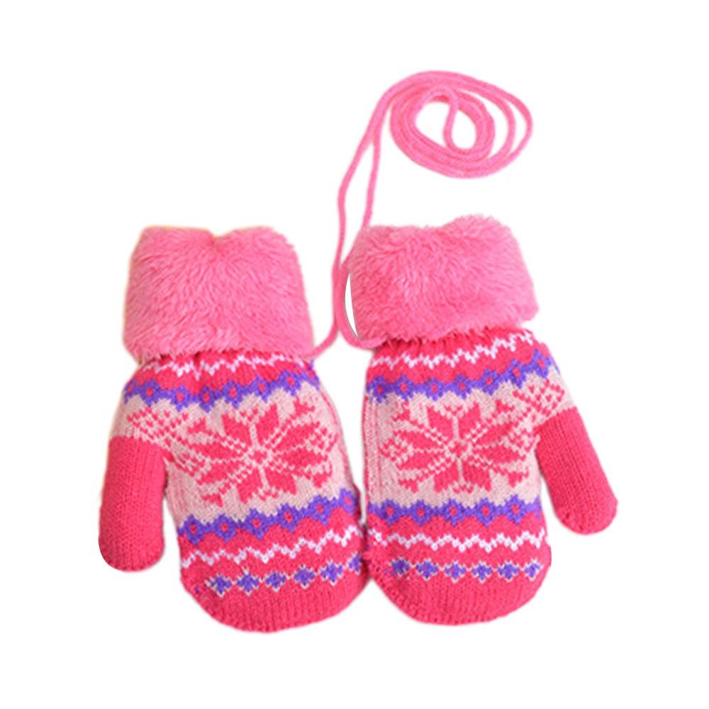 Coldproof Knitted Yarn Winter Gloves Full Finger Thickened Warm Children Mittens With Halter Gloves 3-6 Years Old
