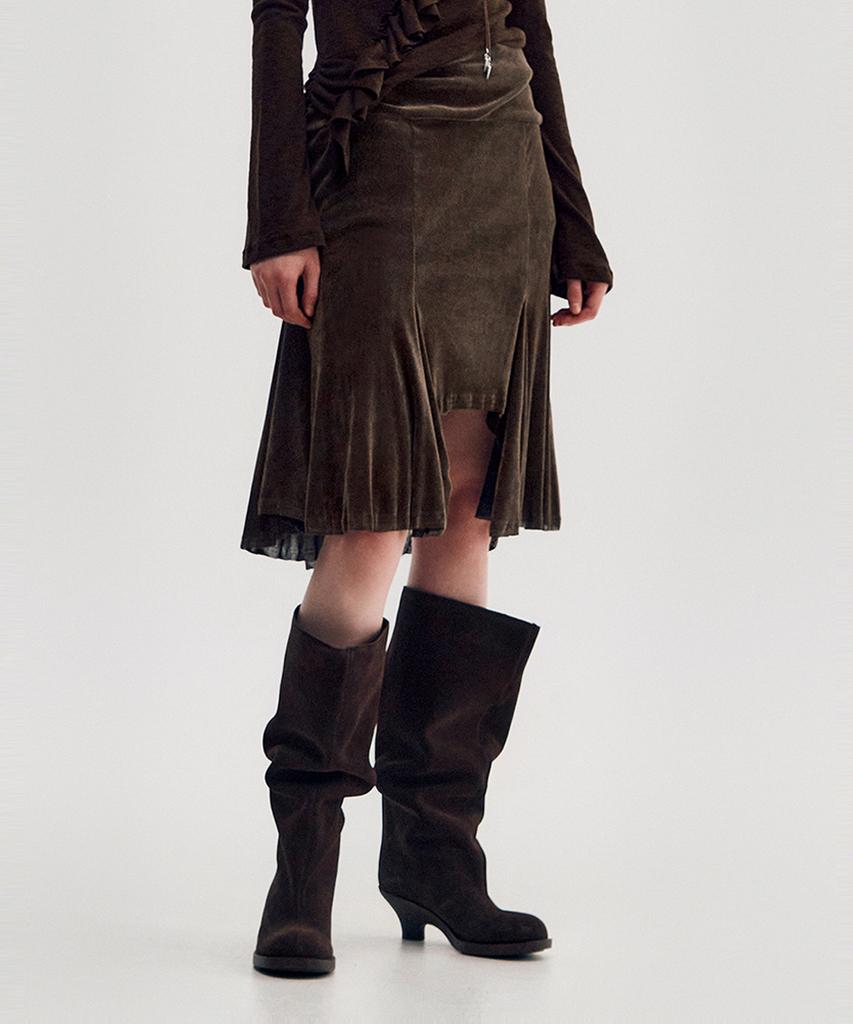 Kimjisu Velvet Jersey Gored Skirt _ Brown