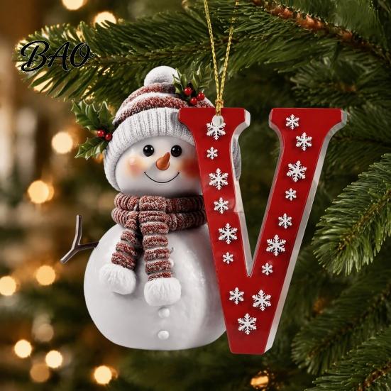 Acrylic Holiday Keepsake Gifts 2D Snowman Christmas Ornaments, Personalized Letter Ornaments for Tree, Unique Souvenirs Initial Ornament, Ornament DIY