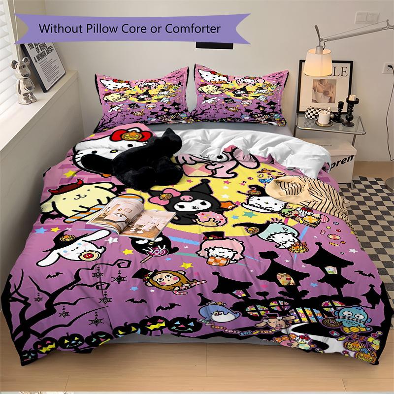 3pcs Halloween Fun Hello Kitty My Melody & Friends Bedding Set Includes Quilt Cover and Pillowcases, Suitable for All Seasons