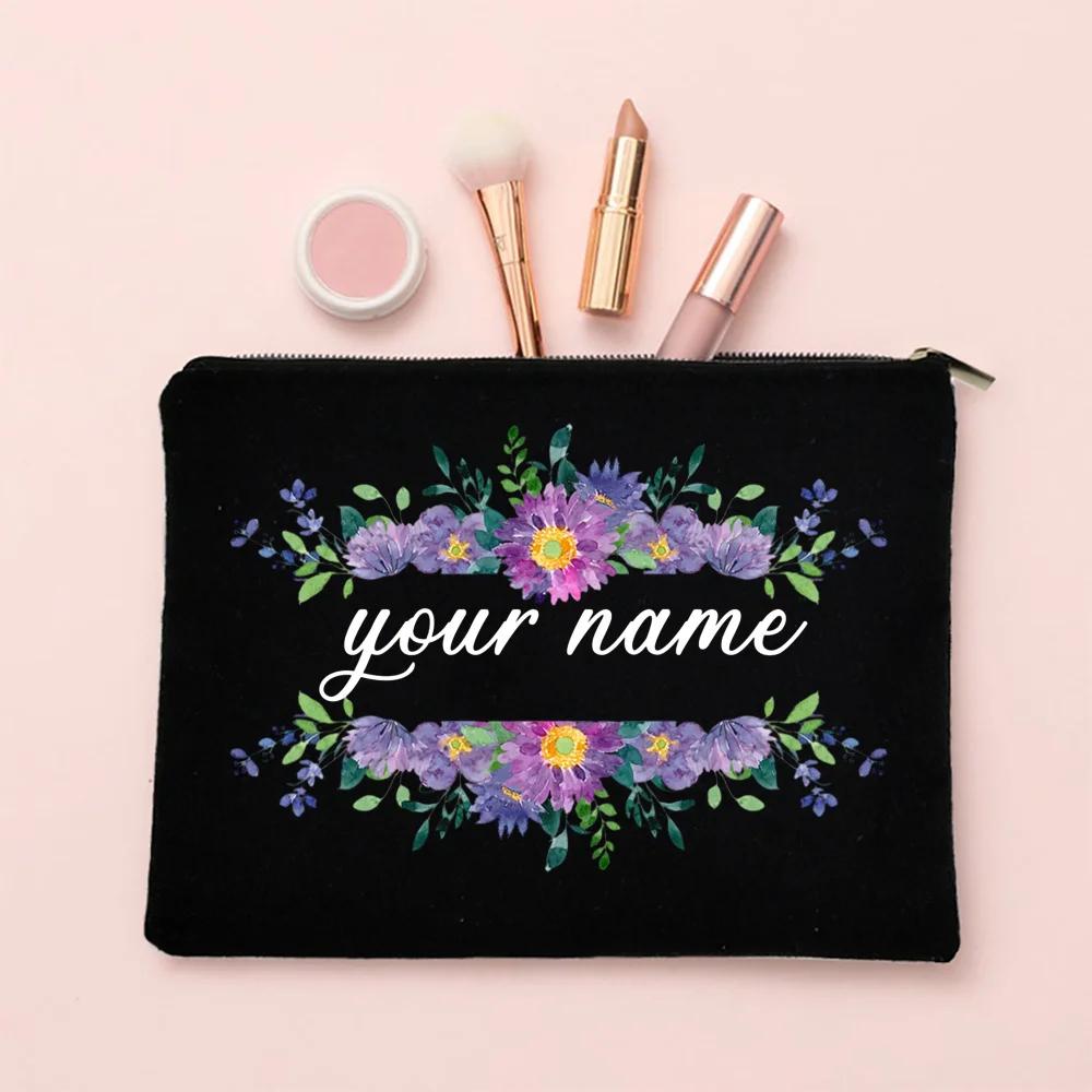 Personalized Makeup Bag Flower with Name Bridal Cosmetic Case Monogram Toiletries Pouch Wendding Birthday Holiday Gifts for Her