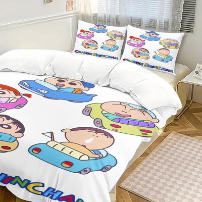 Bettwäsche-Set mit Kissenbezug und Kissenbezug im japanischen Comic-Stil, bedruckt mit Motiven von Crayan Shin-Chan, für Erwachsene und Kinder.