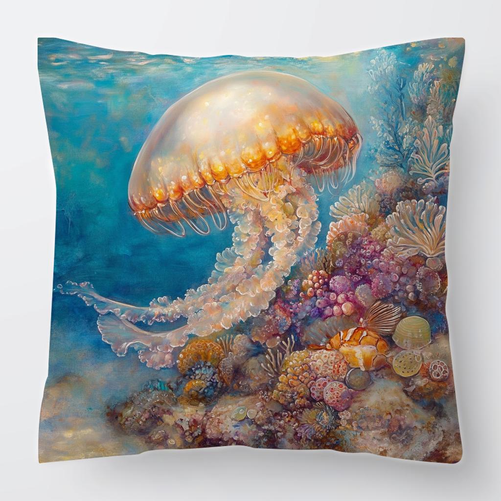 Jellyfish Pillowcase Printed Ocean Life Home Summer Large Peach Skin Cushion Decoration