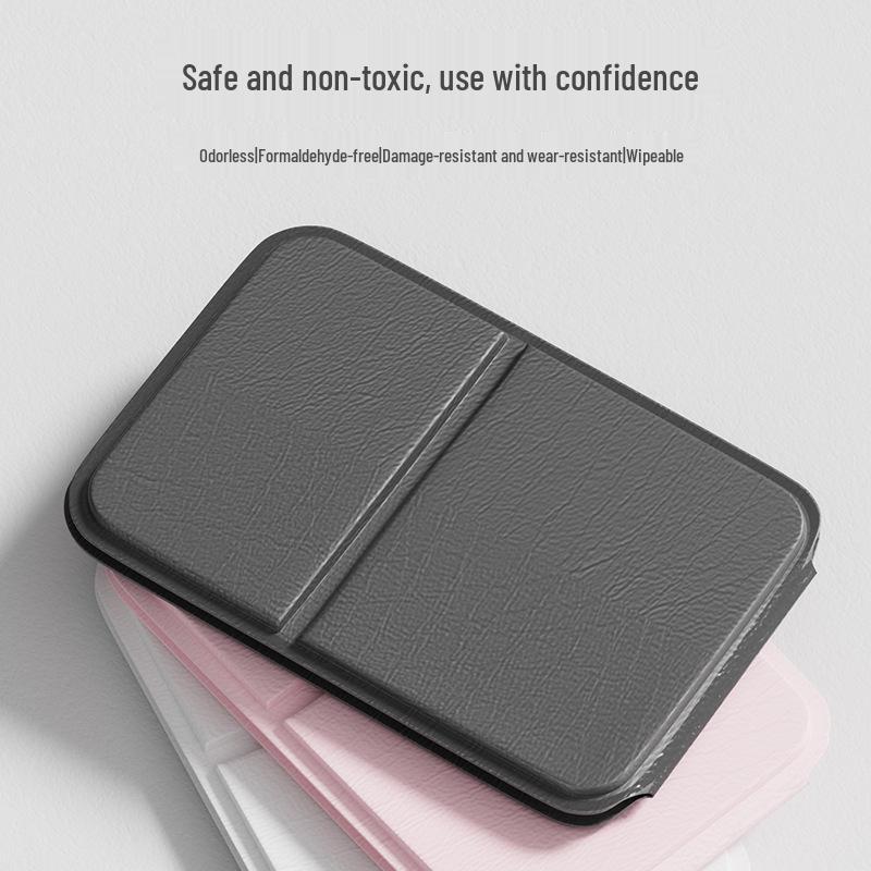 Compact Foldable PU Leather Makeup Mirror: Portable, Solid-Color, Tabletop Vanity Mirror