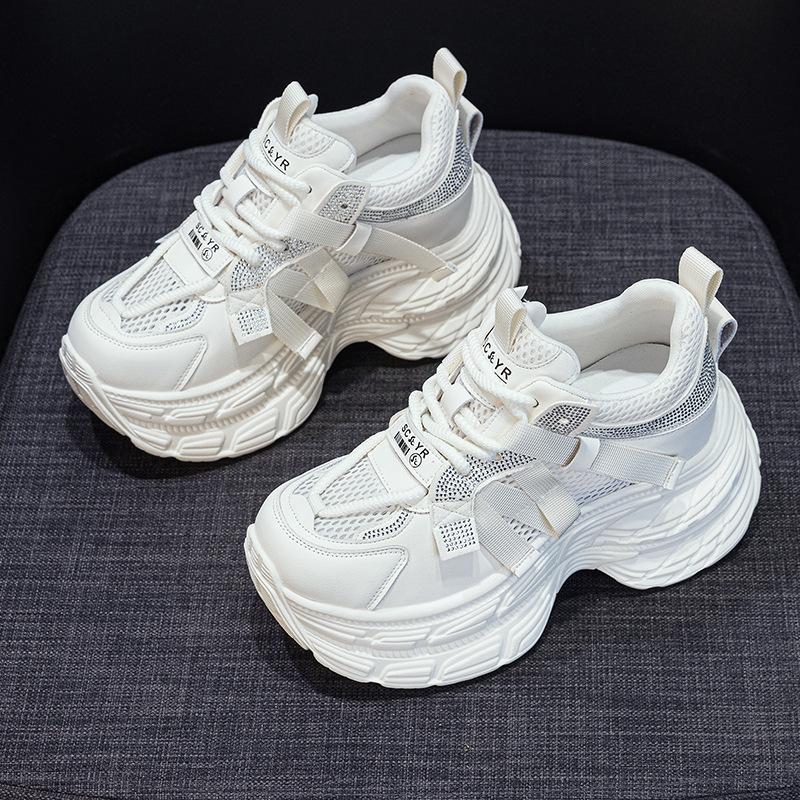 Dad Shoes Women's Thick-soled Inner Height Increase Casual Versatile Color Matching Rhinestone Mesh Sports Women's Shoes