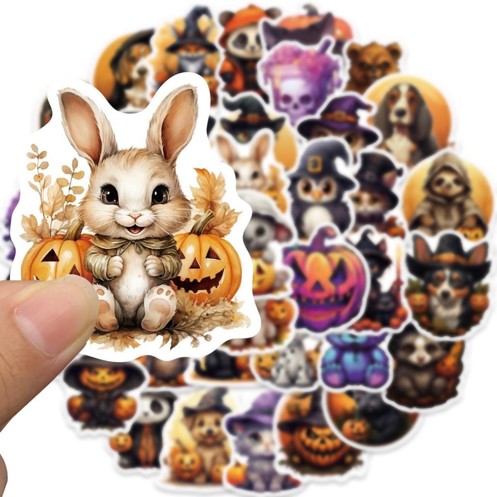 10/50Pcs Cartoon Halloween Stickers Halloween Animals Jack O Lantern Graffiti Stickers for DIY Luggage Laptop Skateboard Motorcycle Bicycle Stickers