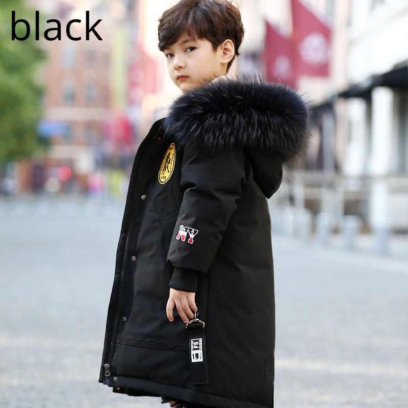 

Детский пуховик средней длины, утепленная куртка на белом утином пуху 170cm чёрный