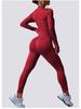 European-Style One-Piece Sport Jumpsuit for Women with Zipper, Stand Collar, Long Sleeves, Thumb Holes, Hip Lifting, and Tummy Control