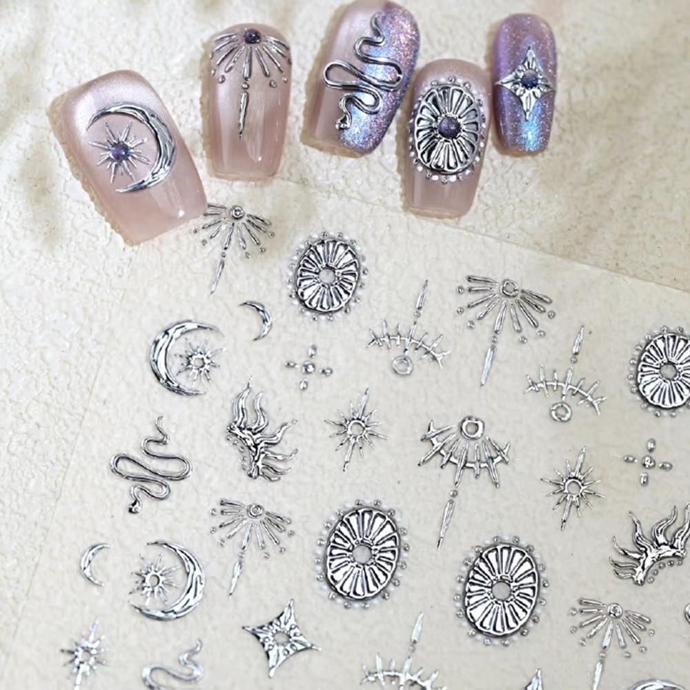 Bronzing Stars Moon Totem Nail Stickers 5D Self-Adhesive Nail Decoation Decals DIY Nail Supplies