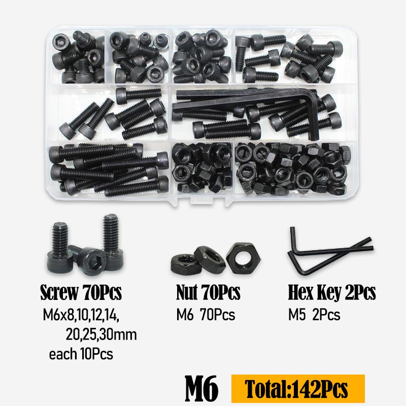 Black 2500P Hex Socket Head Screws Set M2 M2.5 M3 M4 M5 M6 DIN912 12.9 Allen Screw Nut Steel Button Head Socket Cap Bolt Nuts