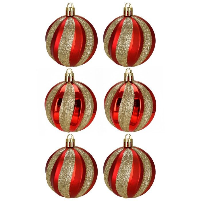 Boules de Noël - SPRINGOS - Lot de 6 - Rouge - 7 cm - Paillettes dorées