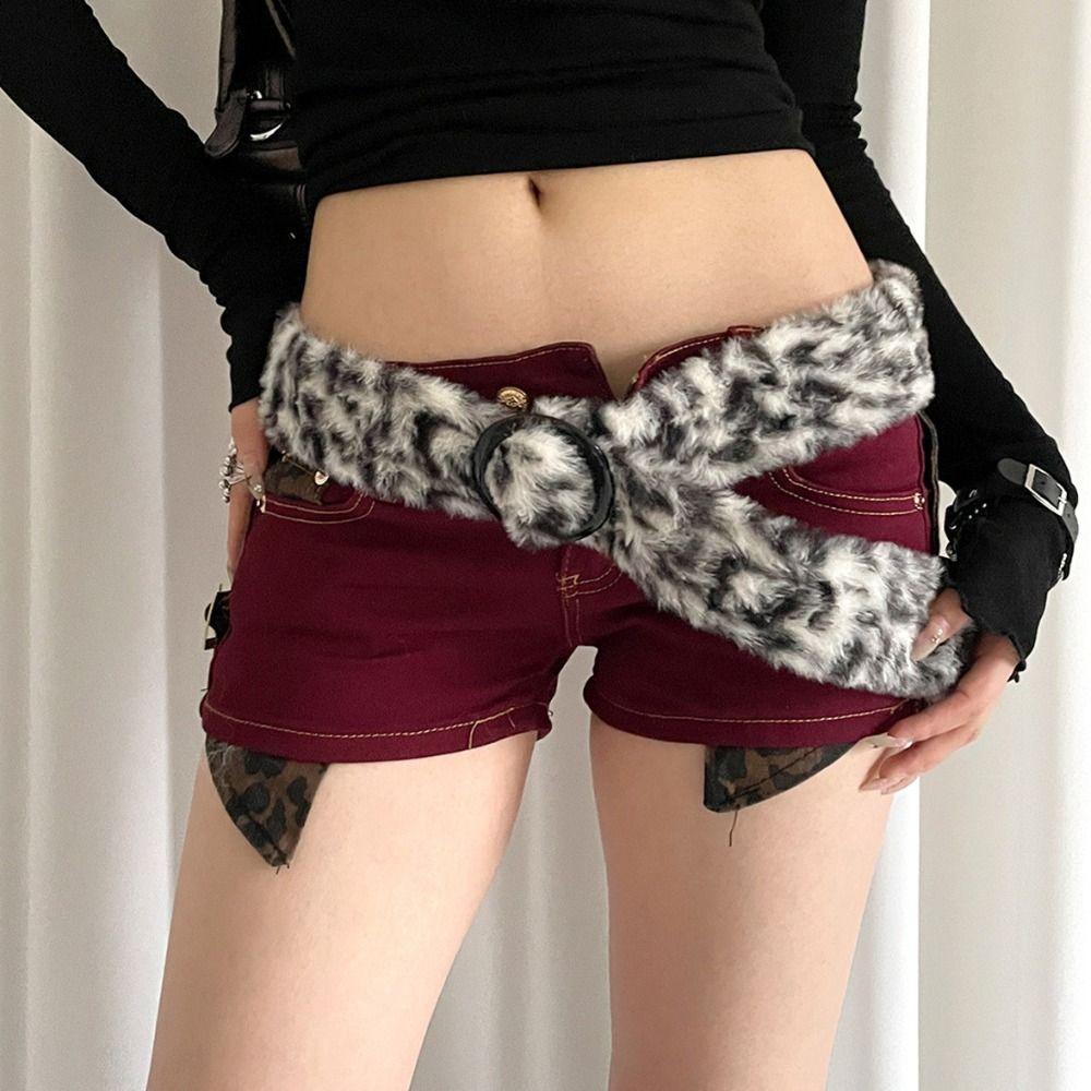 PU Leather Furry Waistband Faux Fur Y2K Waistband Simple Plush Belt  Spicy Girl