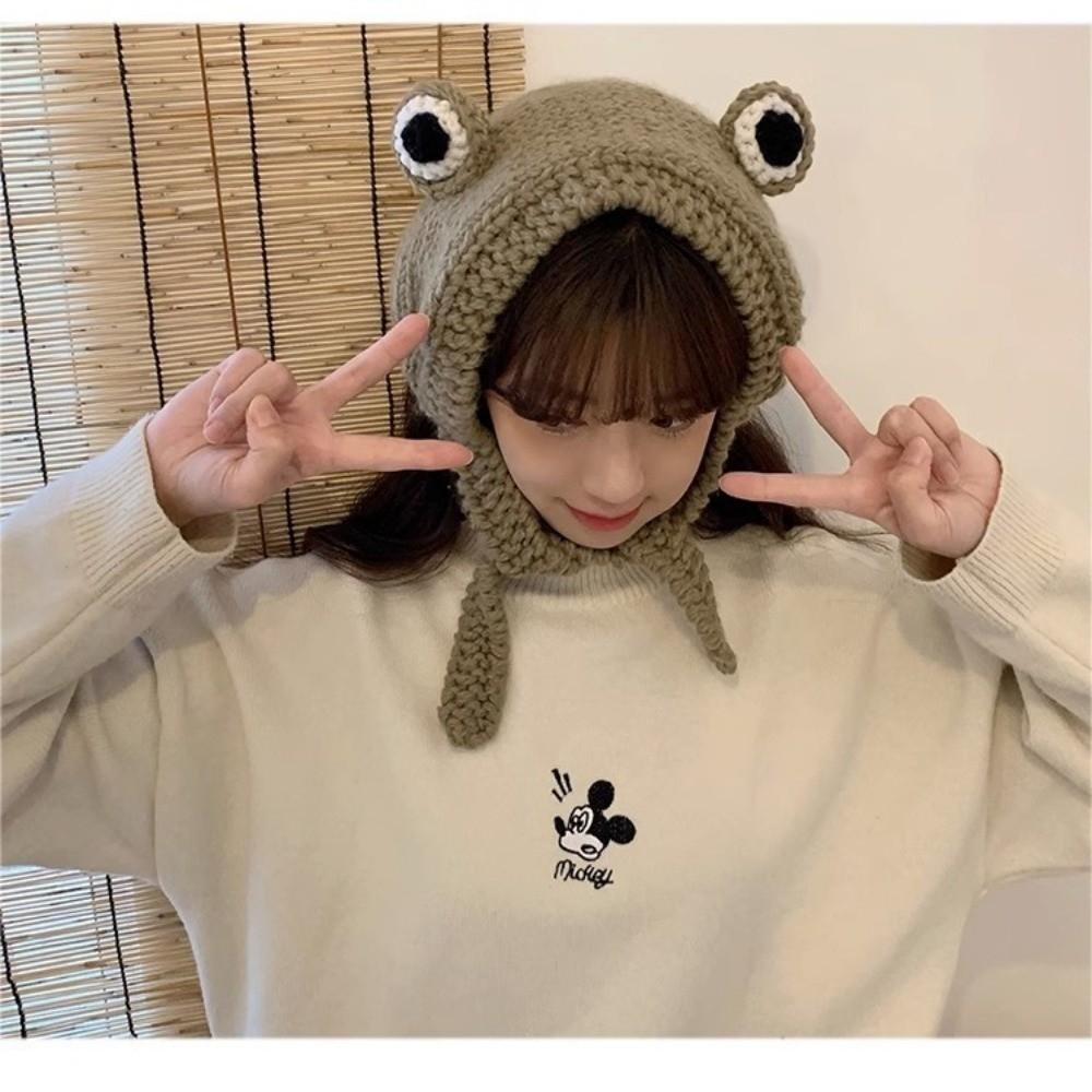 Cute Women  Beanie Hat Warm Warm Hat Cap Ladies Fashion Knitted  Frog Hat  Party Use