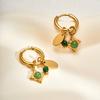 18K Gold Plated Stainless Steel Hoop Earrings for Women Vintage Green Natural Stone Charms Trendy Waterproof Jewelry