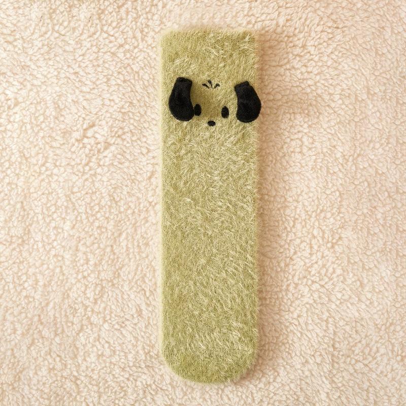 

1 пара милых плюшевых осенне-зимних носков из кораллового вельвета для пола, удобные мультяшные пушистые носки из норки зелёный