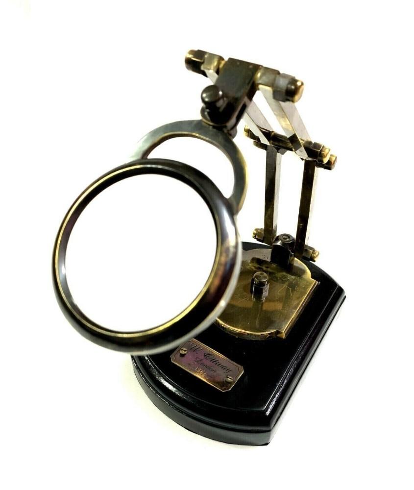 Wooden Base Nautical Reading Magnifier Antique Brass Magnifying Glass On Lens
