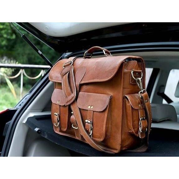 Bag Leather Genuine Shoulder Messenger Men's Vintage Laptop Men Briefcase Brown