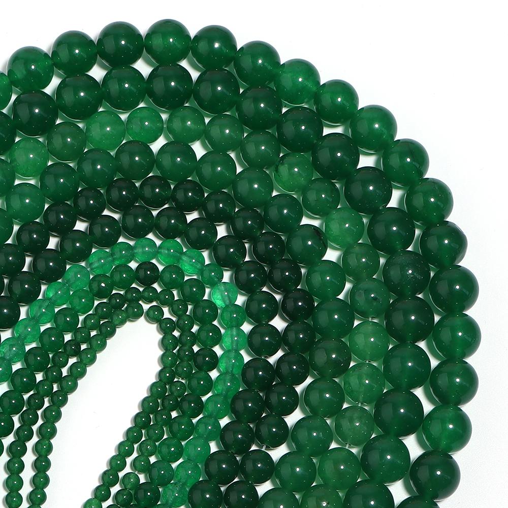 Natural Stone Beads 4 6 8 10 12 mm Dark Green Chalcedony Jade Round Loose Spacer Beads For Jewelry Making DIY Bracelets Necklace