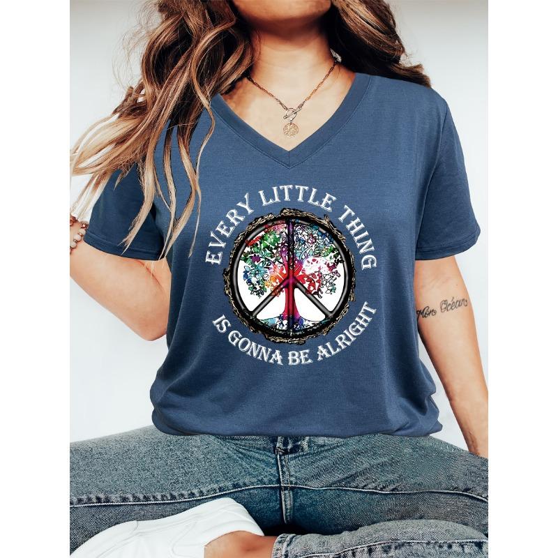 Bob Marley Every Little Thing Is Gonna Be Right T-shirt da Donna a V Scollo Manica Corta Large