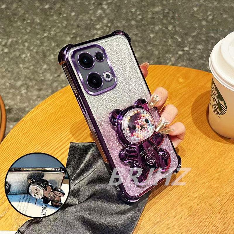 Shockproof Cute Bear Bracket Holde Glitter Plating Case for Xiaomi Redmi Note 15 Pro Plus Pro+ Redmi 15C 4G 5G Transparent Cover