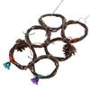Bird Hanging Swings Toy Wooden Parrot Swing Circle Ring Toy Climbing Net with Bells6 Rings