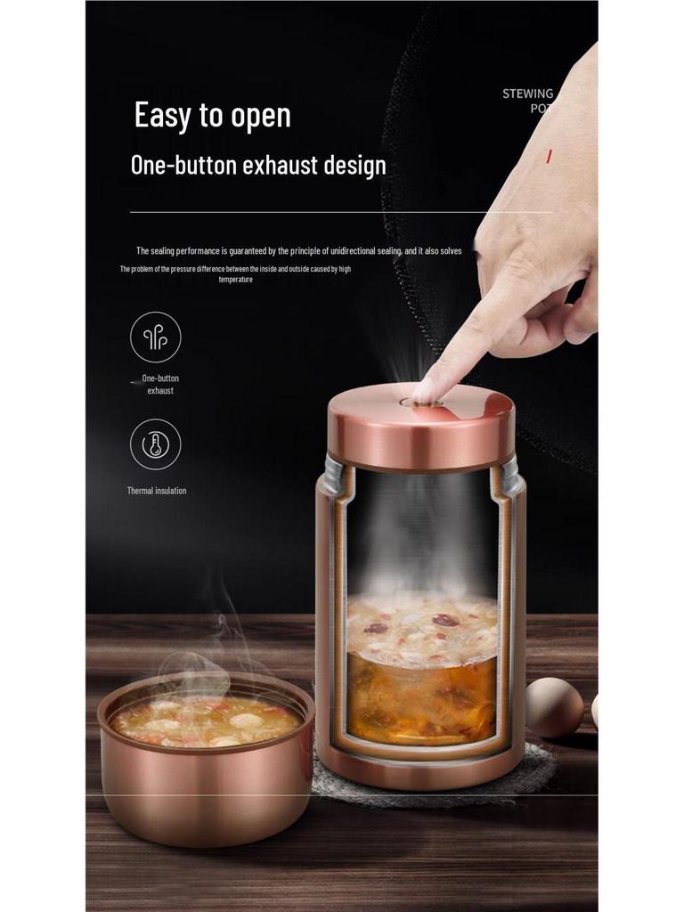 Portable Large Capacity Stainless Steel Thermos Pot: Insulated Stewing Kettle and Lunch Box for Office Women